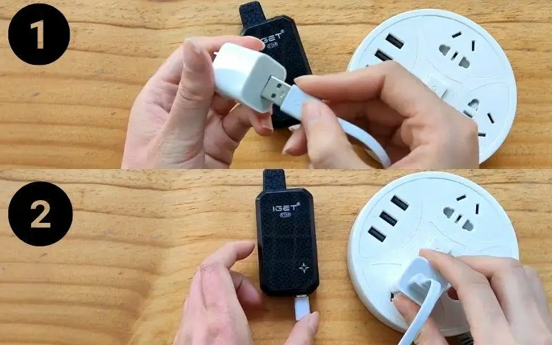 How To Charge IGET Star: Connect The Type-C Charging Cable To The Power Supply